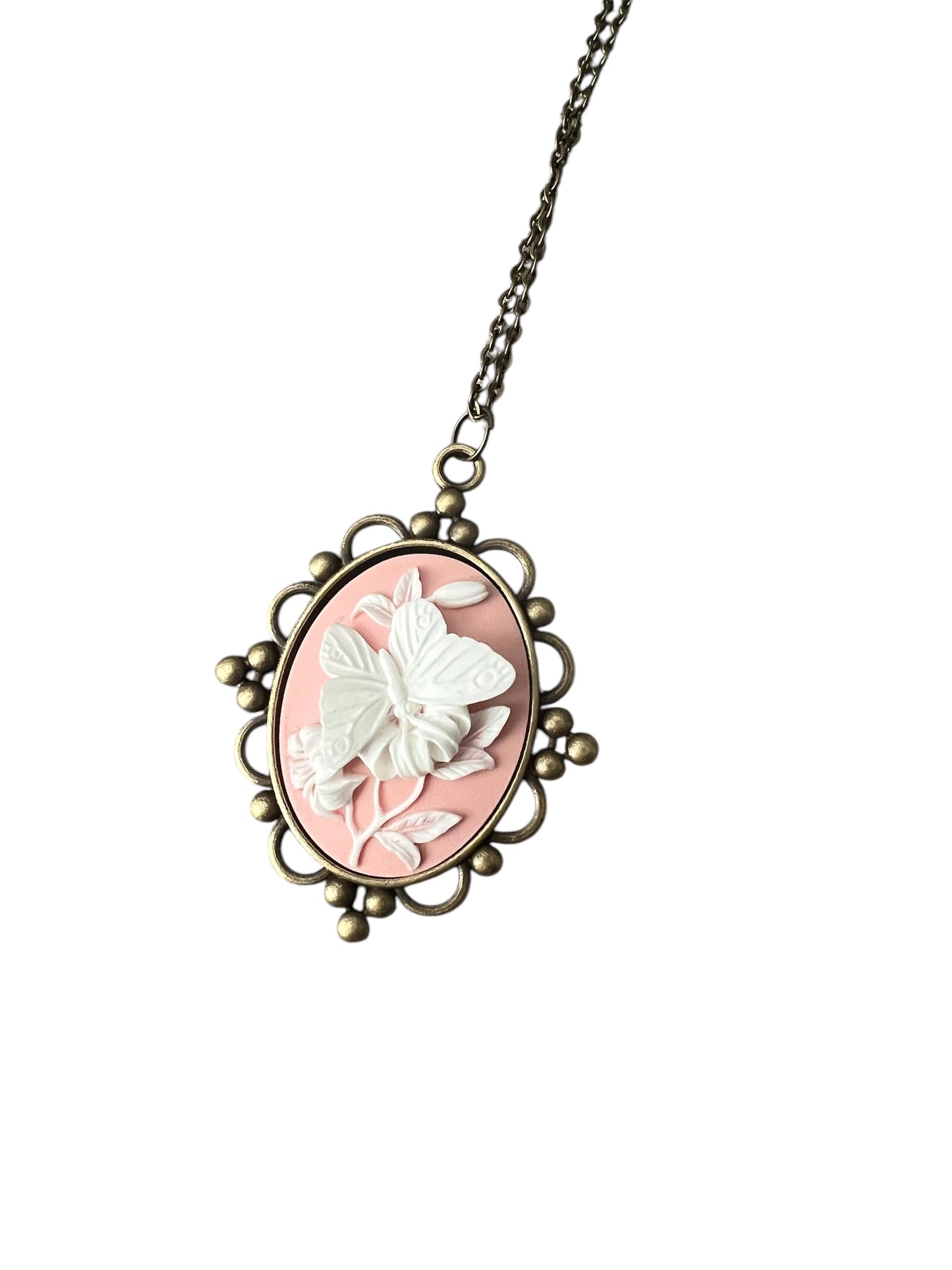 Pink Cameo Butterfly Necklace