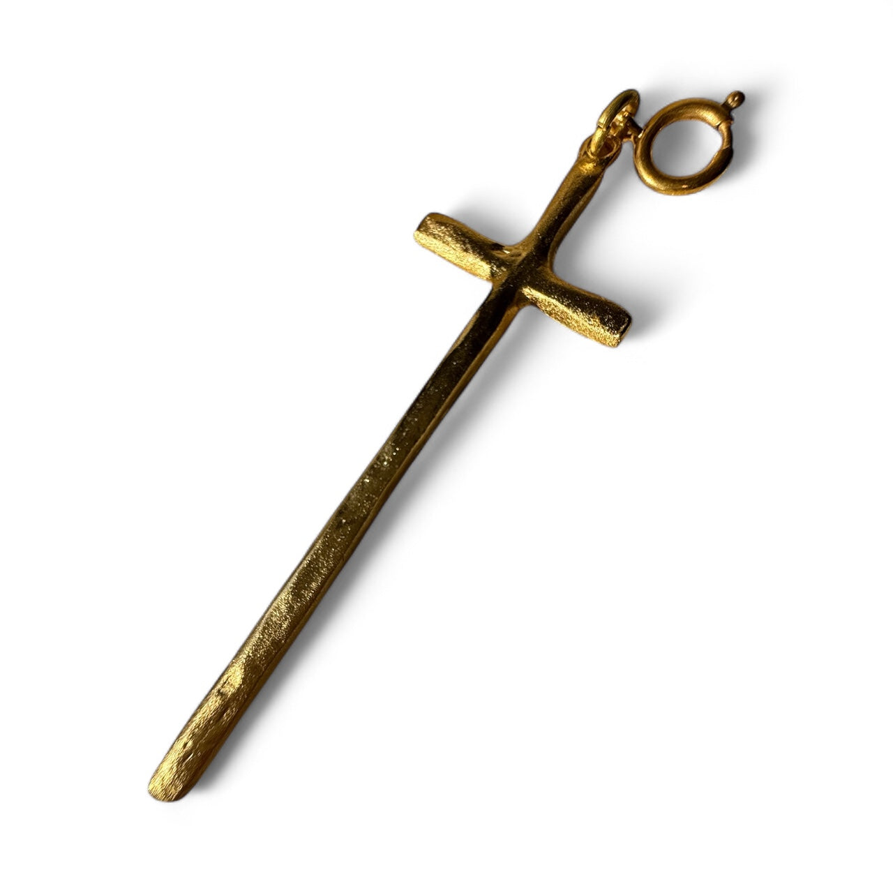 Tall Hammered Cross Charm/Pendant – 12k Antiqued Gold Finish