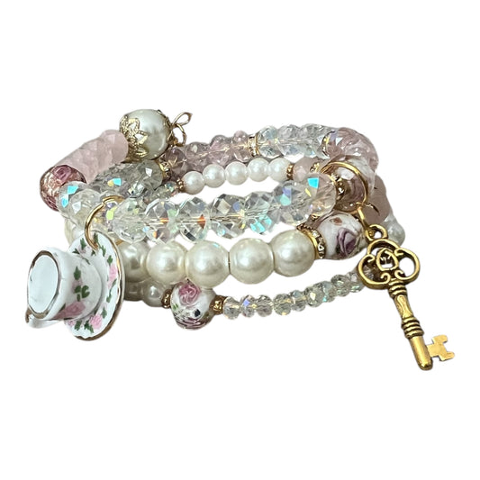 Pink Teacup Memory Wire Bracelet