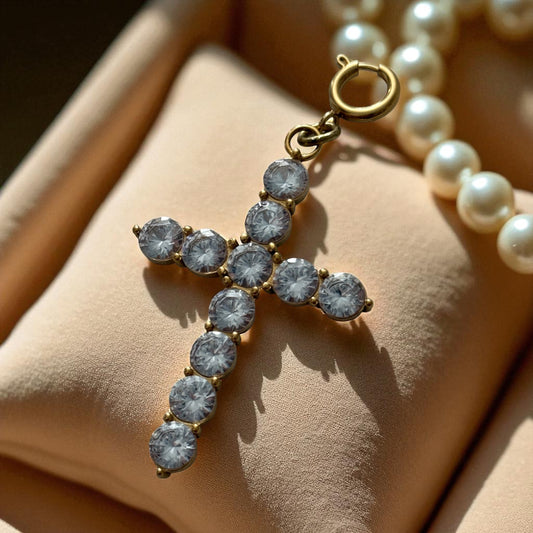 Clear Rhinestone Cross Pendant and Charm