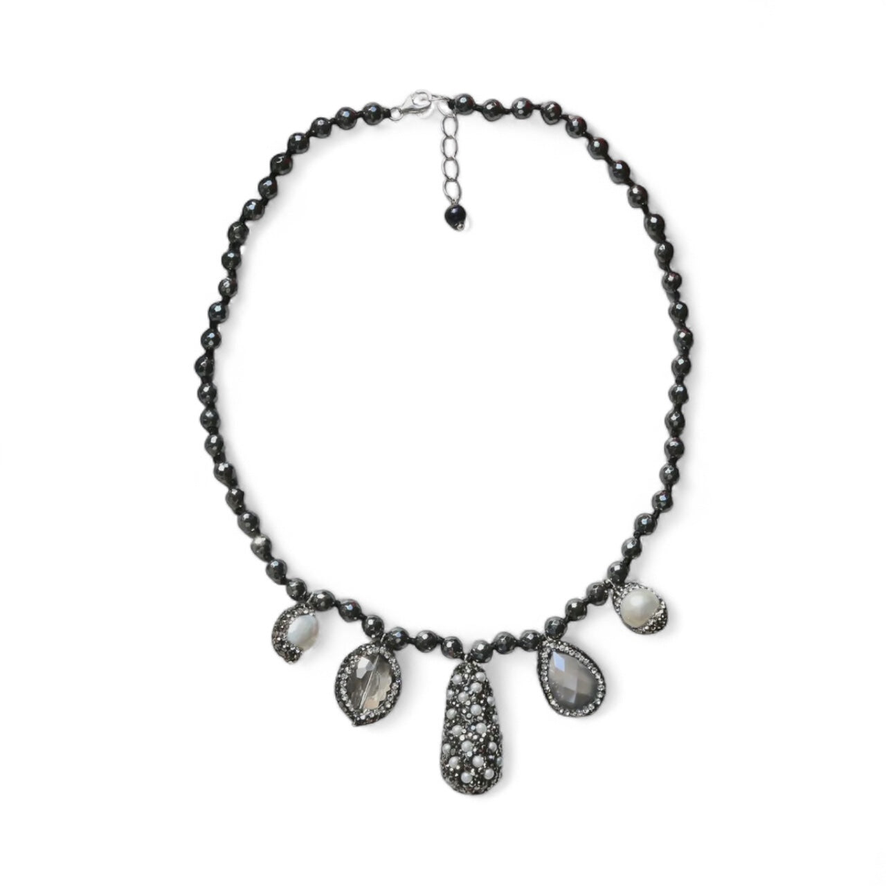Hematite & Druzy Pave Charm Necklace