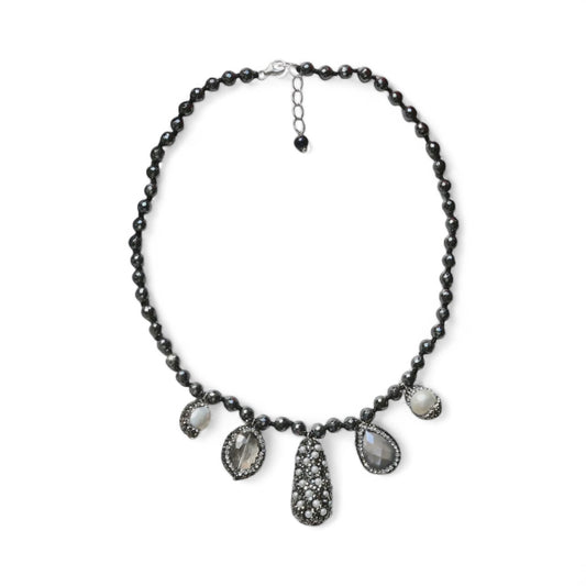 Hematite & Druzy Pave Charm Necklace