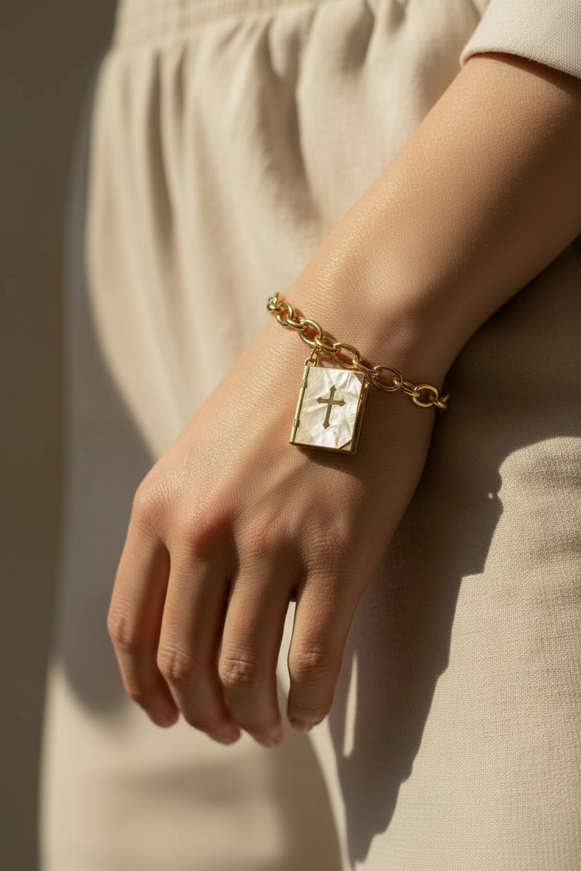 Vintage Bible Charm & Mini Rosary Inside