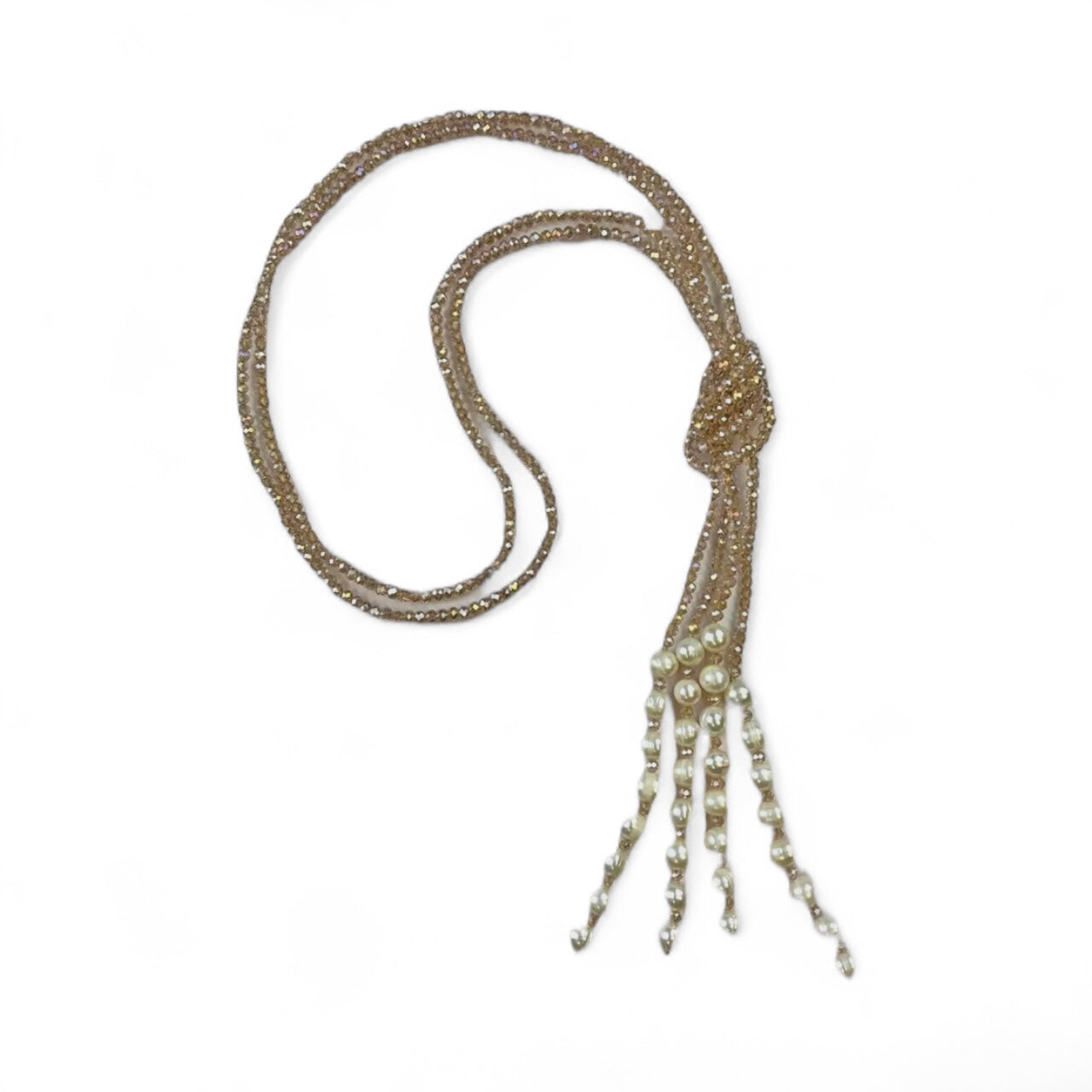Crystal and Pearl Lariat Necklace