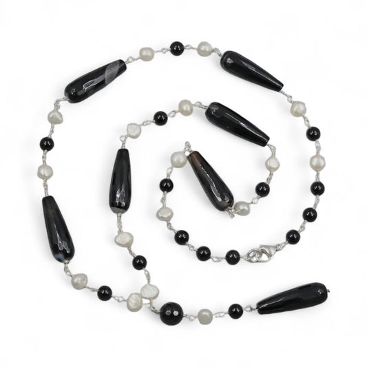 Black Agate and Cultured Pearls Necklace