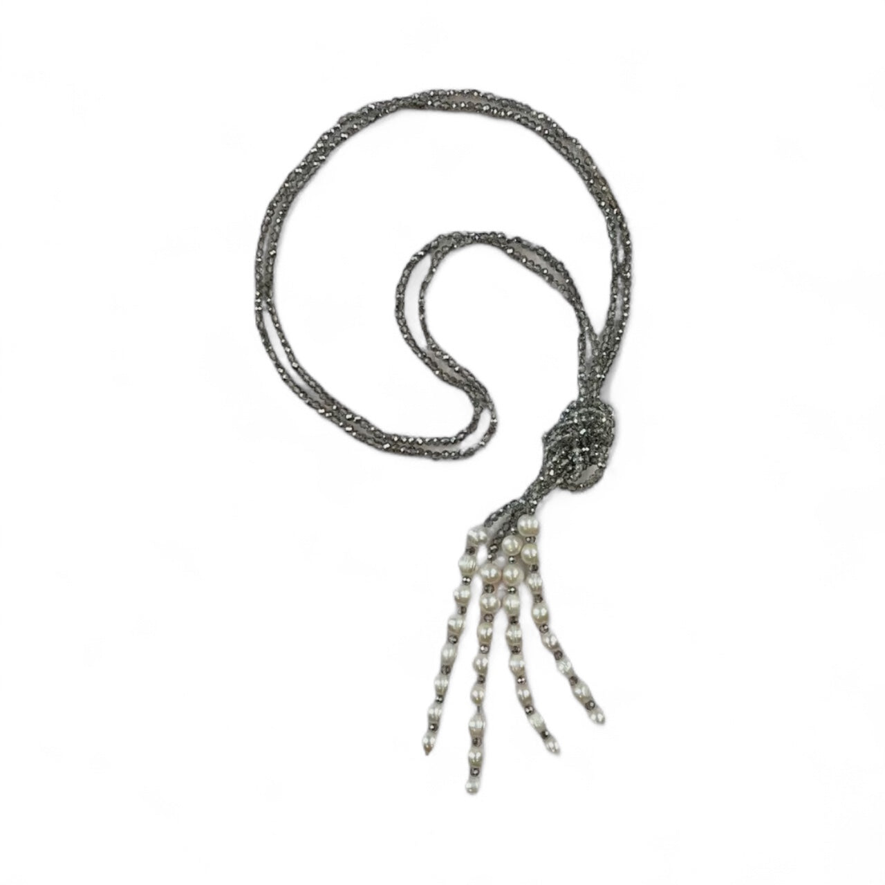 Crystal and Pearl Lariat Necklace