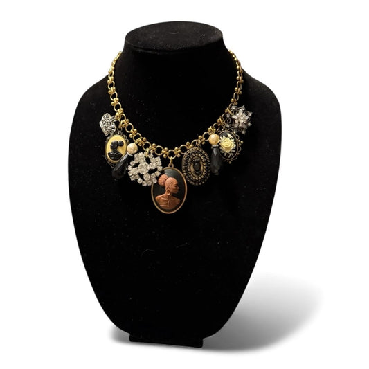 Cameo Charm Necklace with African-American Silhouettes