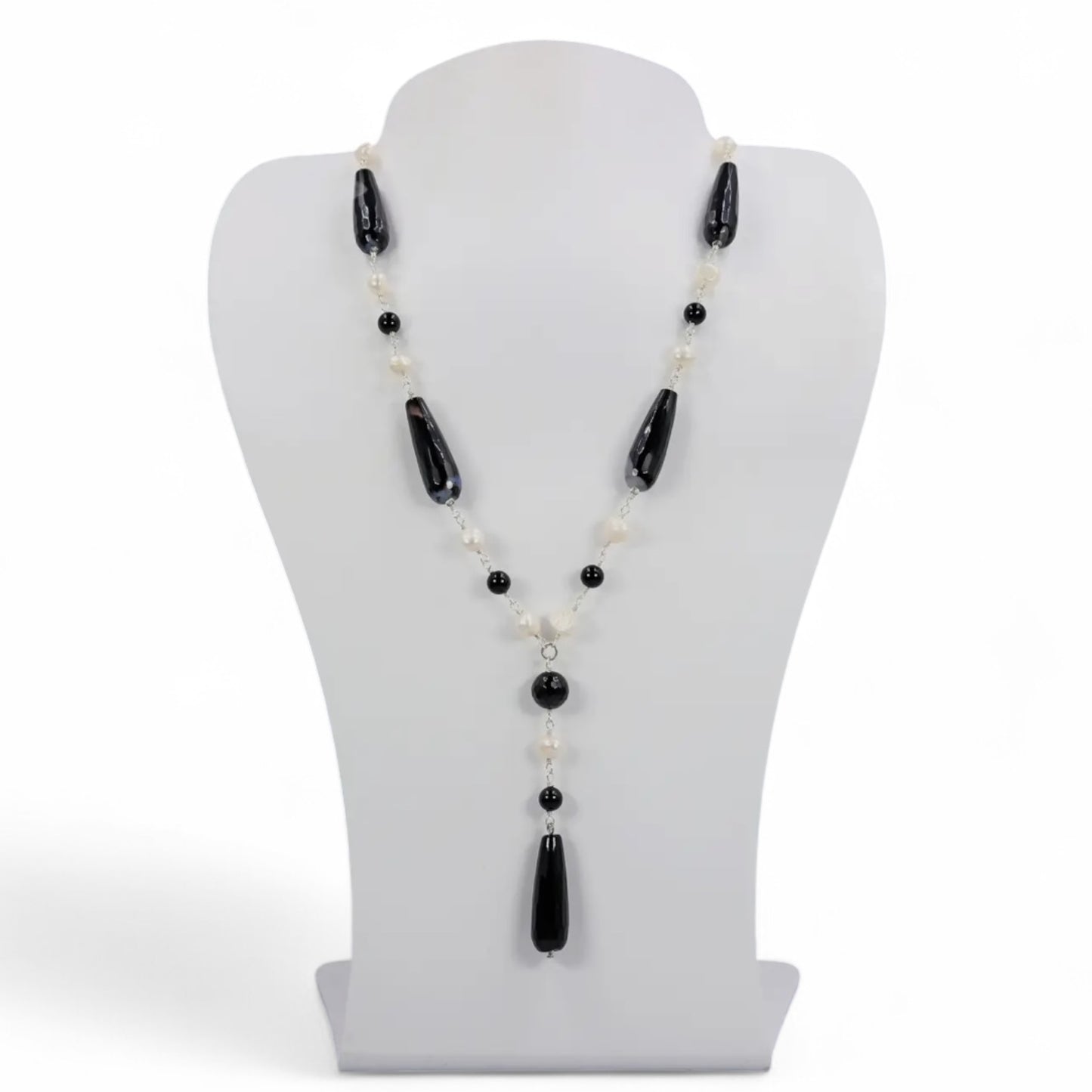 Black Agate and Cultured Pearls Necklace