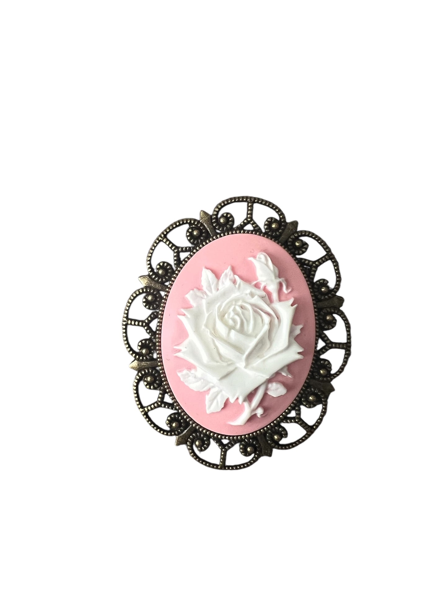 Pink and White Rose Cameo Brooch