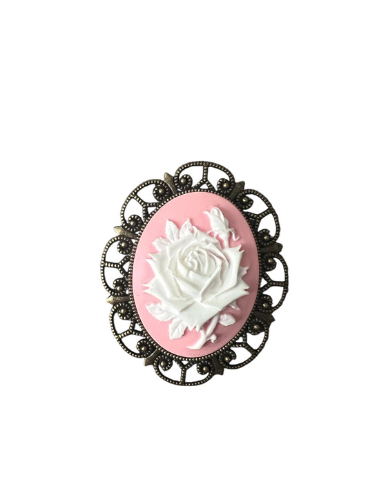 Pink and White Rose Cameo Brooch