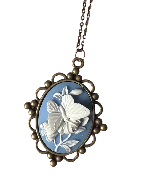 Blue Butterfly Cameo Necklace