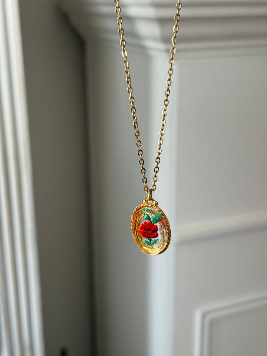 German Glass Rose Necklace